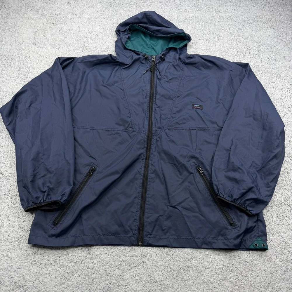 Helly Hansen Rain Jacket Mens Large Blue Hooded Zip Pocket Windbreaker 90s VTG